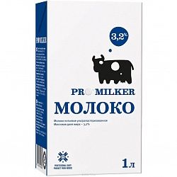 Молоко "ПРОМИЛКЕР", ж. 3,2 %, 1л 1*12 ГОСТ 31450-2013 ТВа