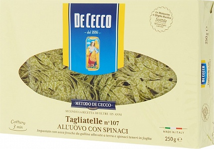 Паста DE CECCO №107 Tagliatelle со шпинатом 250 г купить с доставкой в Москве и Области